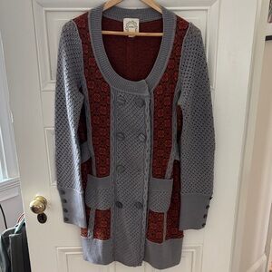 Anthropologie Gray and Red Knit Cardigan